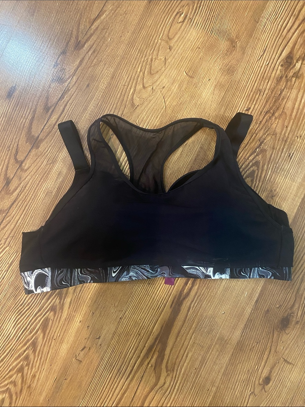 Adore Me Black Sports Bra with Marble-Pattern Band